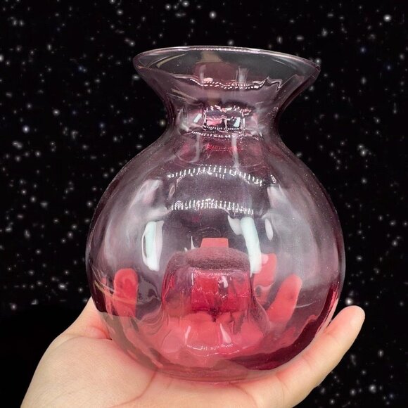 Vintage PILGRIM CRANBERRY Glass Vase Swirl Optic Hand Made USA Glass Hollow 5.5” - Picture 14 of 14